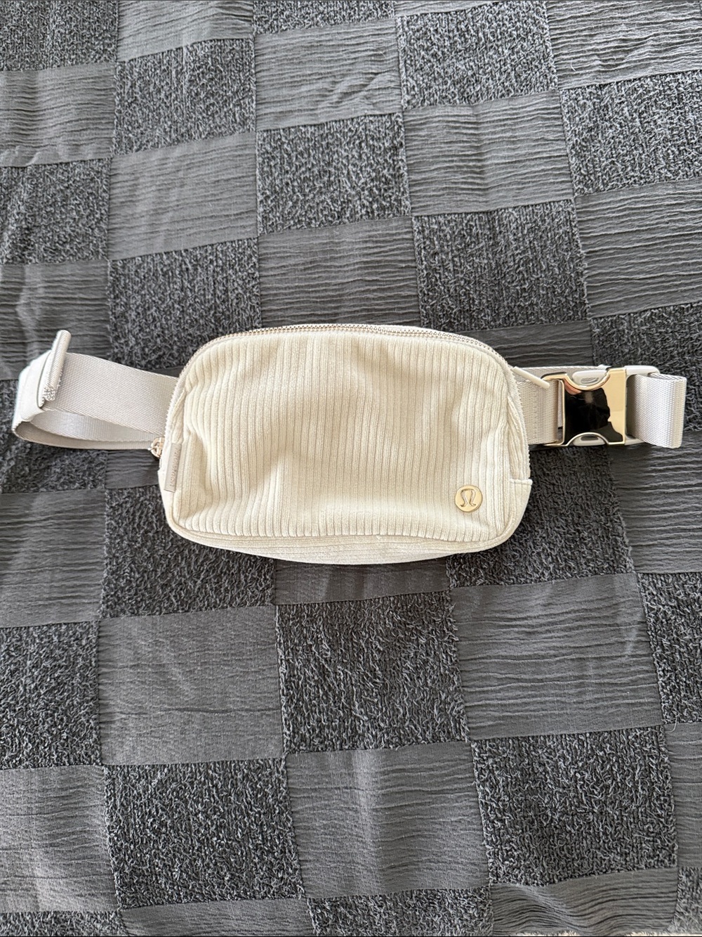lululemon athletica Cream Corduroy Belt Bag with Gold Accent